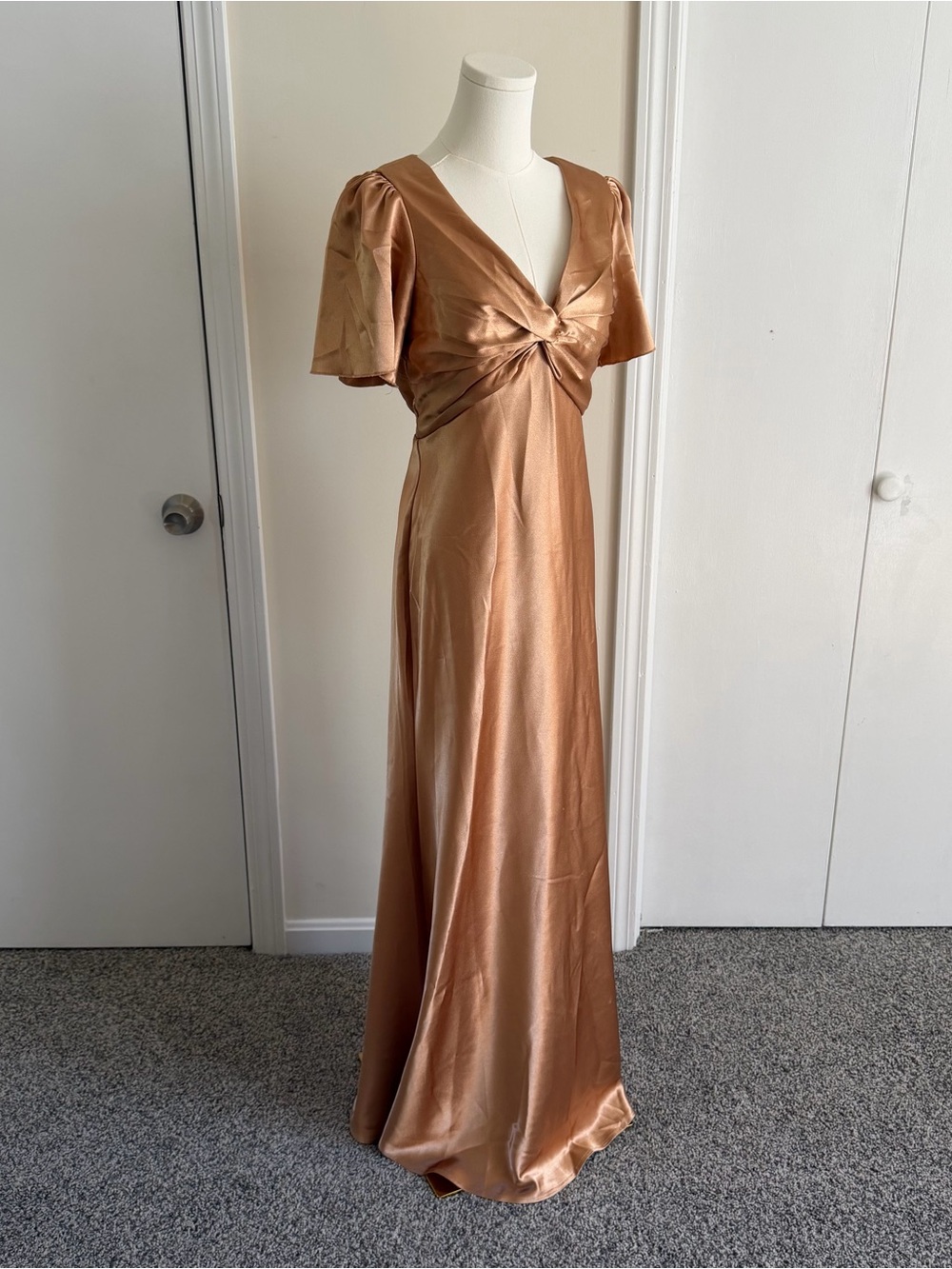 Little Mistress Satin Gold Formal Wrap Short Sleeve Dressy Down Dress Size 6